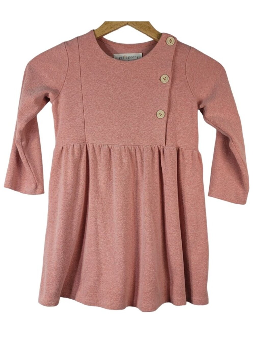 Petit Peony Girls Dress Pink Size 6 Y Side Buttons Round Neck Cotton Long Sleeve